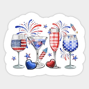 4th Of July Wine Glasses, Independence Day, USA Flag Sticker